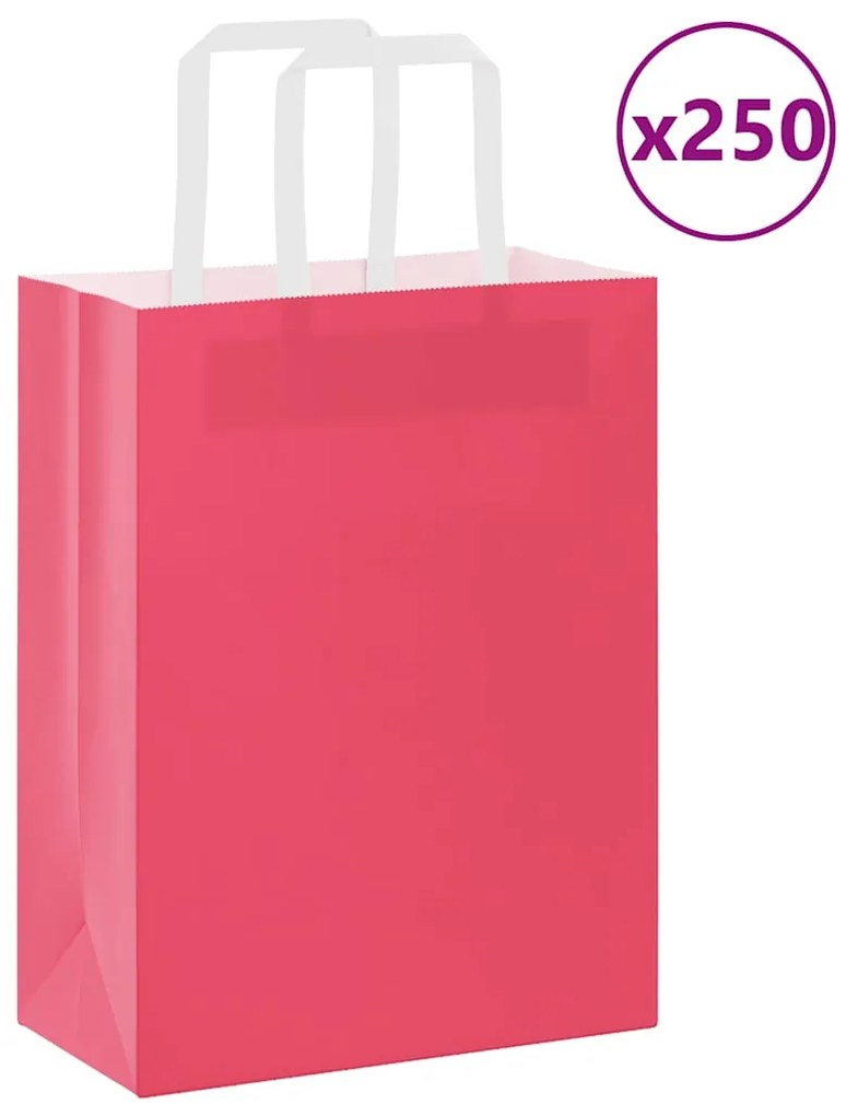 vidaXL Sacos de papel 250 unid com alças rosa 21x11x28 cm