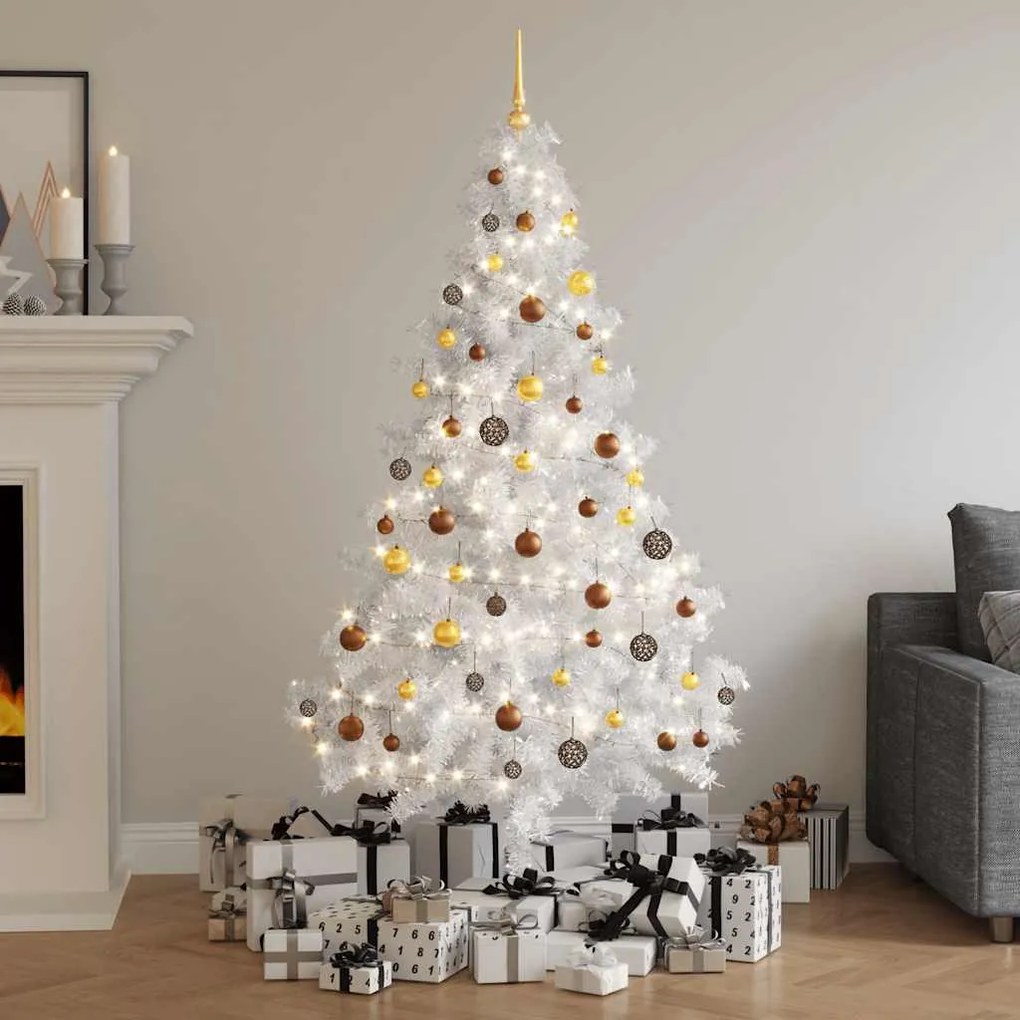vidaXL Árvore Natal artificial pré-iluminada c/ bolas PVC branco