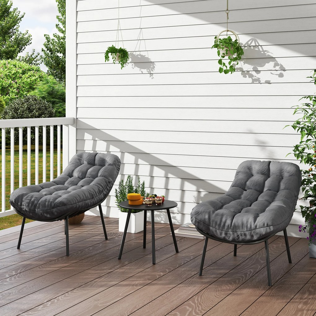 Conjunto de jardim para exterior em resina trançada para 2 pessoas, com almofadas de 15 cm de espessura, cinzento