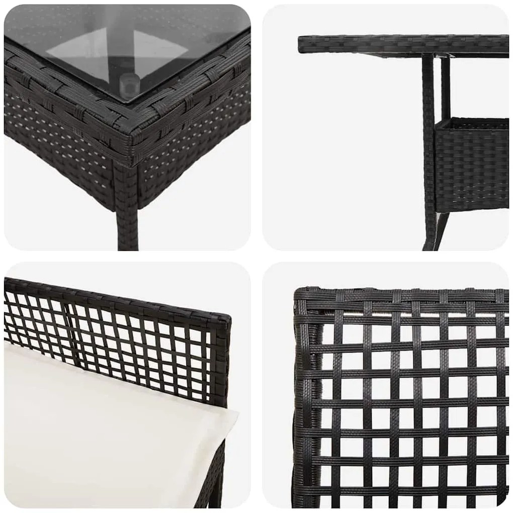 Conjunto de Jantar para Jardim 3 Peças Rattan Preto
