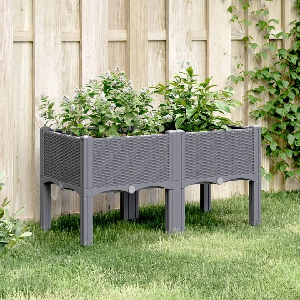 vidaXL Vaso/floreira de jardim c/ pernas 80x40x42 cm PP cinzento azul