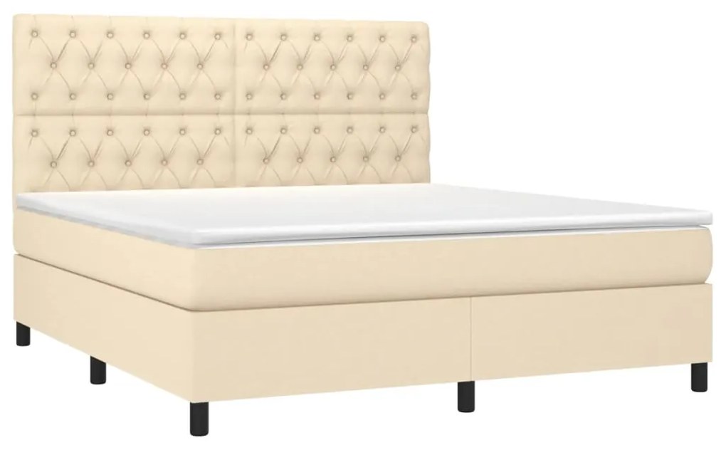 Cama box spring c/ colchão e LED 160x200 cm tecido cor creme