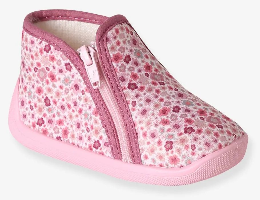 Sapatinhos com fecho, fabricados em França, para bebé estampado rosa