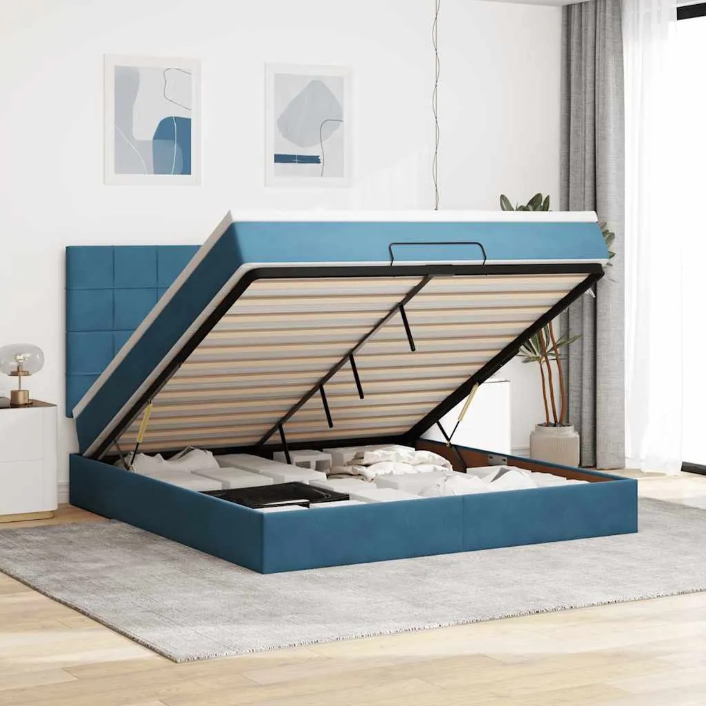 vidaXL Estrutura cama otomana colchões 180x200 cm veludo azul escuro