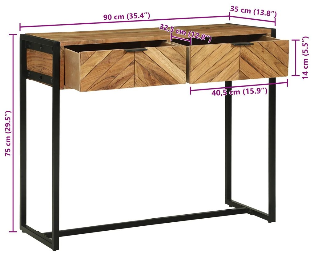 Mesa Console 90x35x75 cm Madeira Maciça Acácia