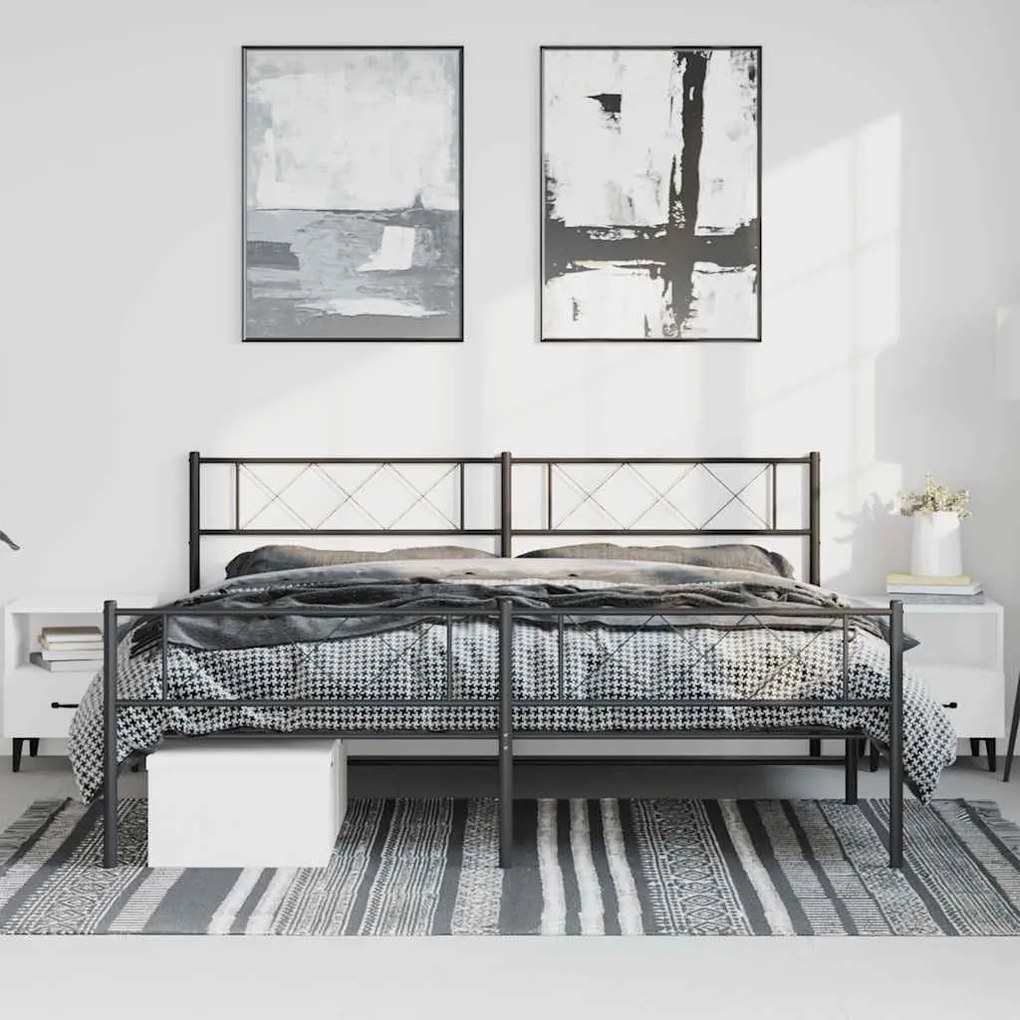 Estrutura de cama com cabeceira e pés 183x213 cm metal preto