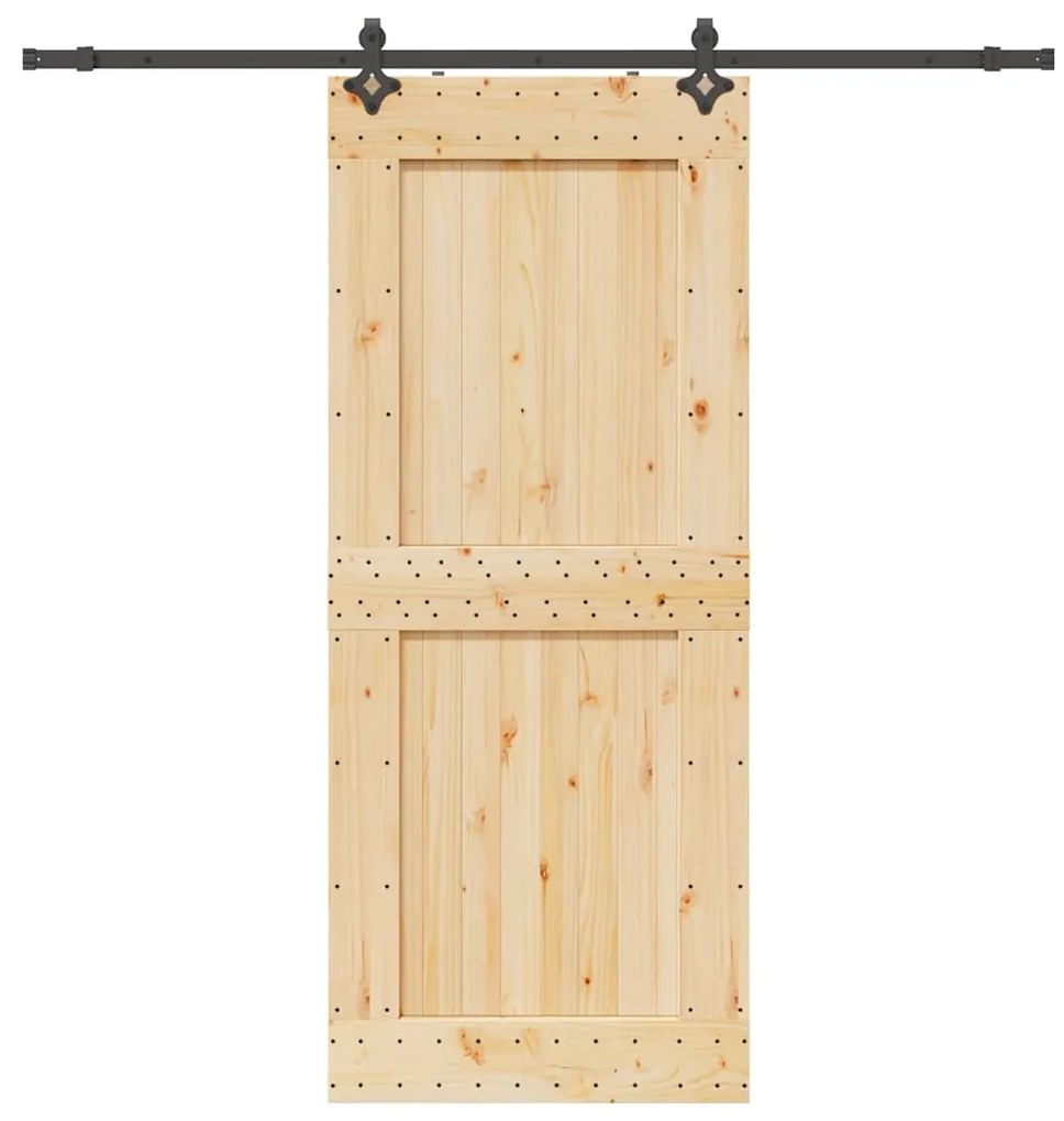 Porta de correr com ferragens 95x210 cm madeira de pinho maciça