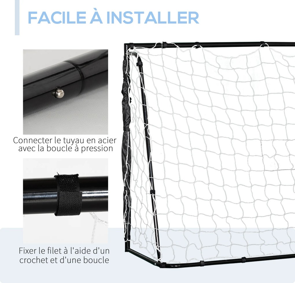 Baliza de futebol com estrutura metálica, rede em PE, estacas e ferramentas incluídas; dim. 186 x 62 x 123 cm; preto e branco