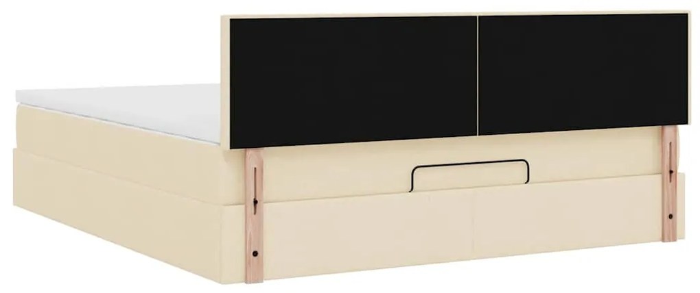 Estrutura de cama otomana com colchão tecido creme 160x200cm