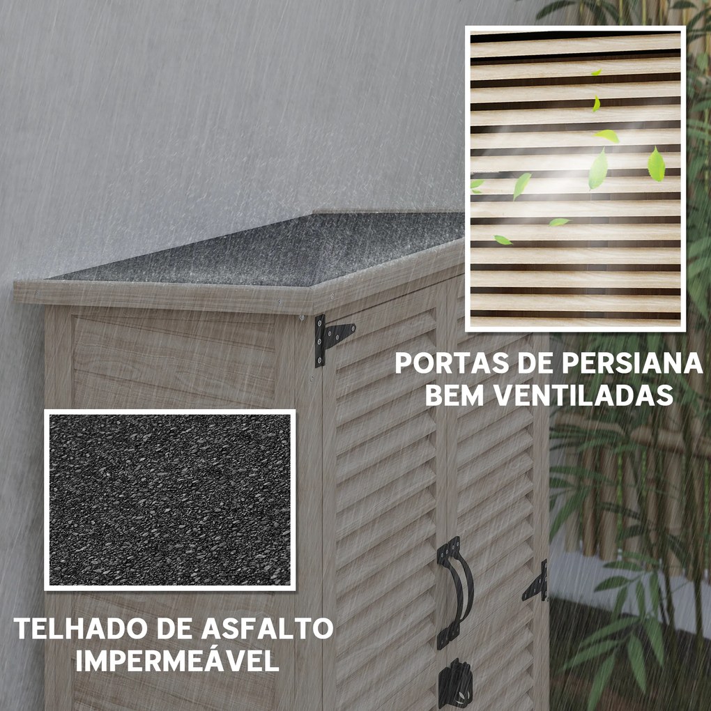 Armário de Jardim de Madeira 75x50x118 cm Armário para Ferramentas com 2 Portas de Persiana 2 Estantes Madeira