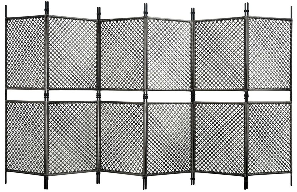 vidaXL Divisória de quarto com 6 painéis 360x200 cm vime PE antracite