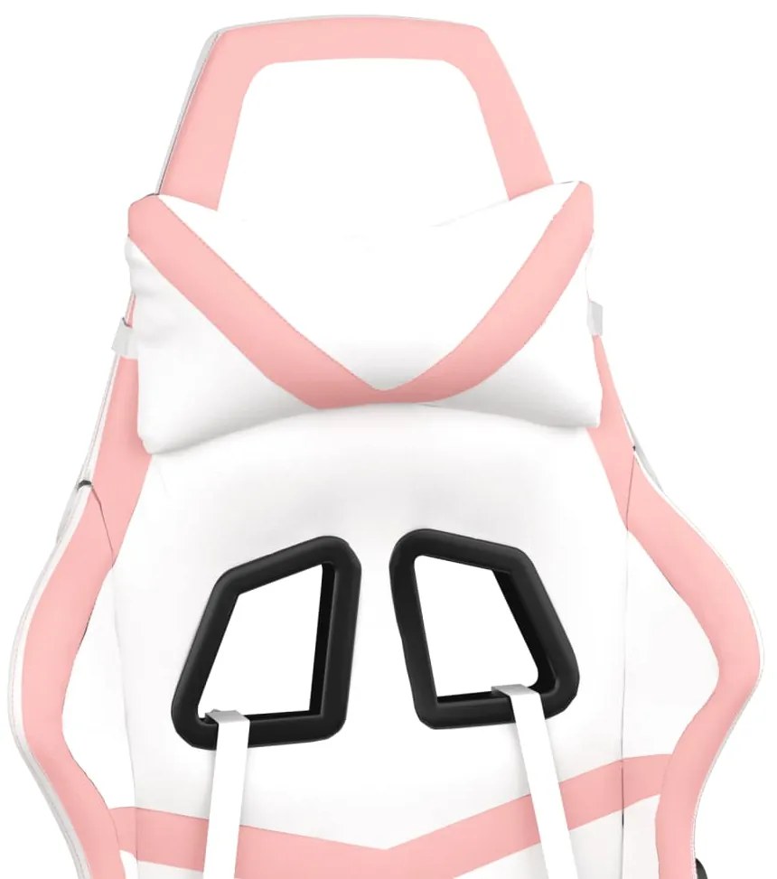 Cadeira gaming massagens couro artificial branco e rosa