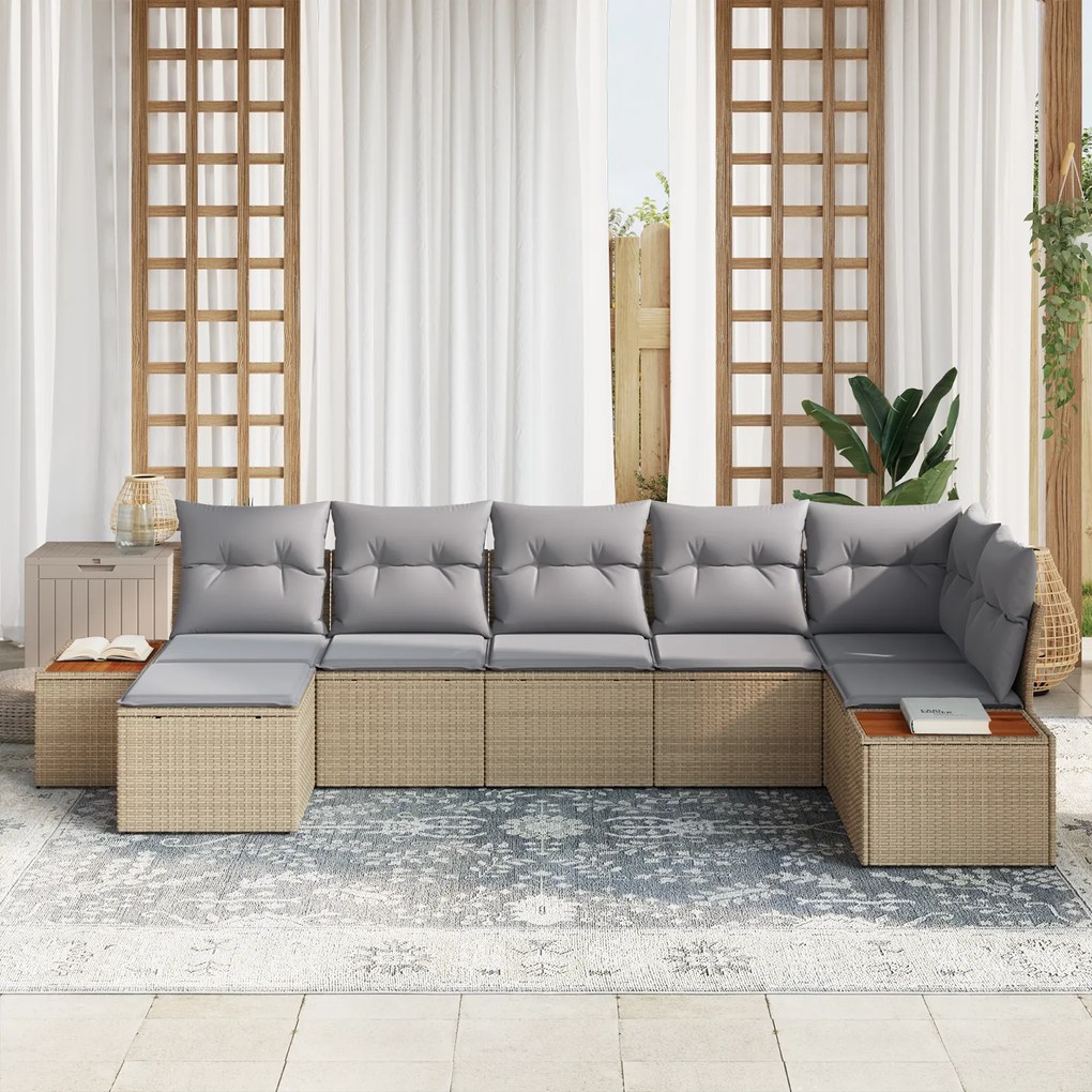 Conjunto de Sofás de Jardim vidaXL com Almofadas Bege Rattan Sintético
