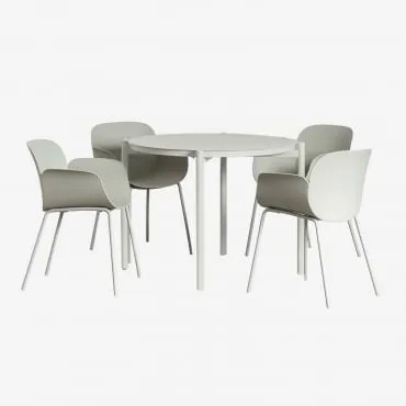 Conjunto De Mesa Redonda Ø110 Cm Em Alumínio Elton E 4 Cadeiras De Jardim Em Polipropileno E Aço Lynette Verde Bambu - Sklum