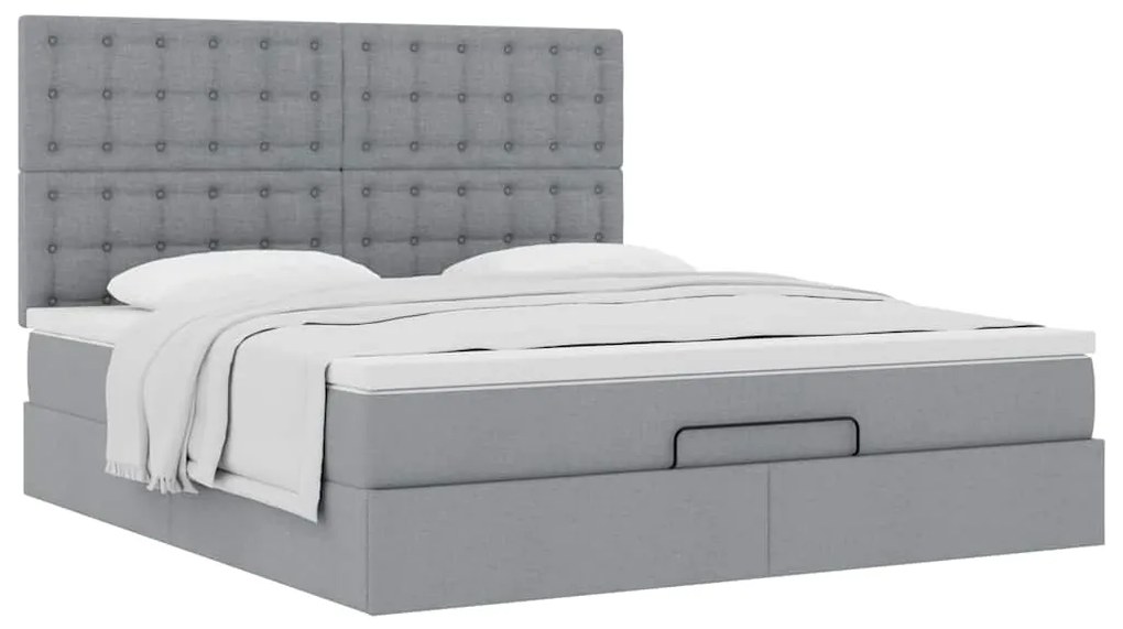 Estrutura cama otomana colchão 160x200 cm tecido cinzento claro