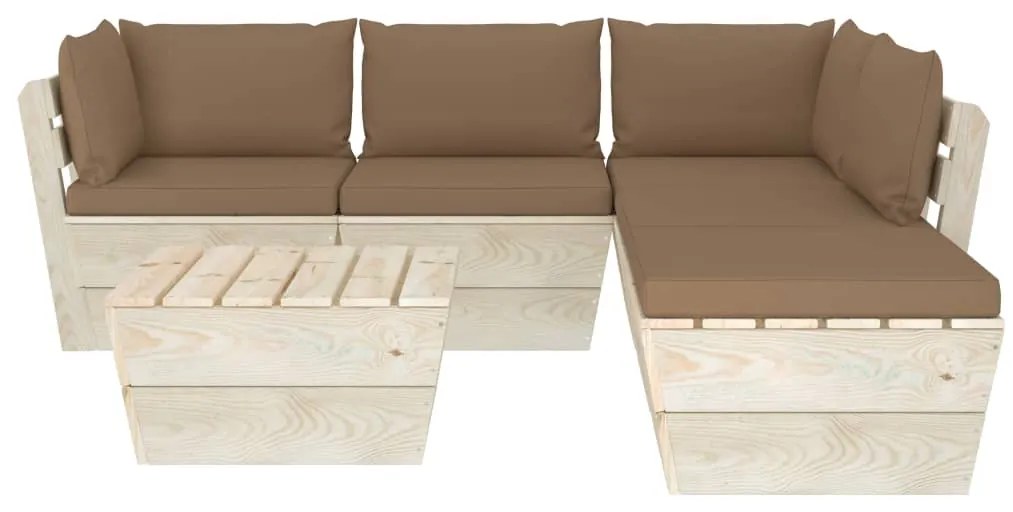 6 pcs conjunto lounge de paletes + almofadões madeira de abeto