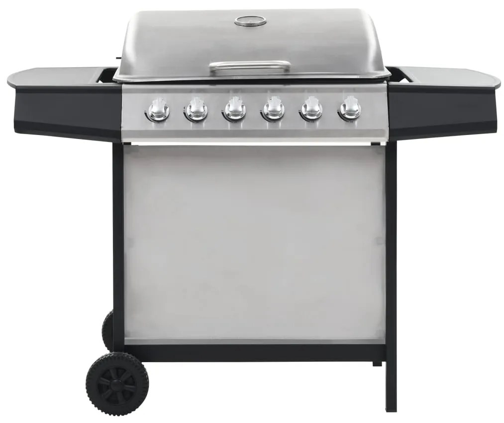 Grelhador/BBQ a gás 6 zonas de cozinhar aço inoxidável prateado
