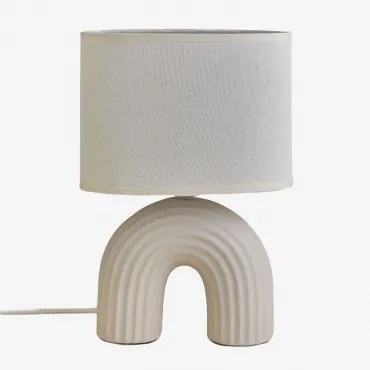 Candeeiro De Mesa Soliva 30cm Em Cerâmica E Linho Beige Creme - Sklum