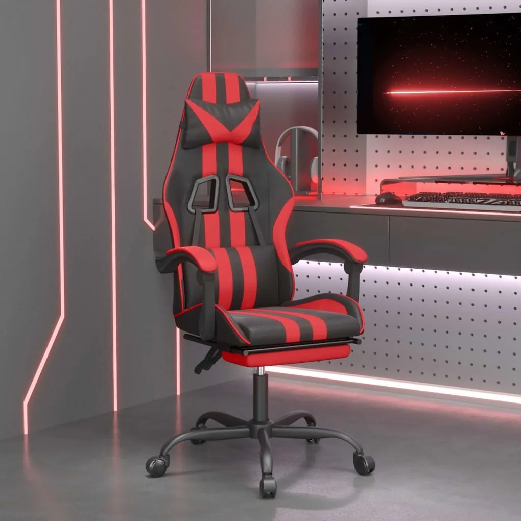 vidaXL Cadeira gaming giratória c/ apoio couro artific. preto/vermelho
