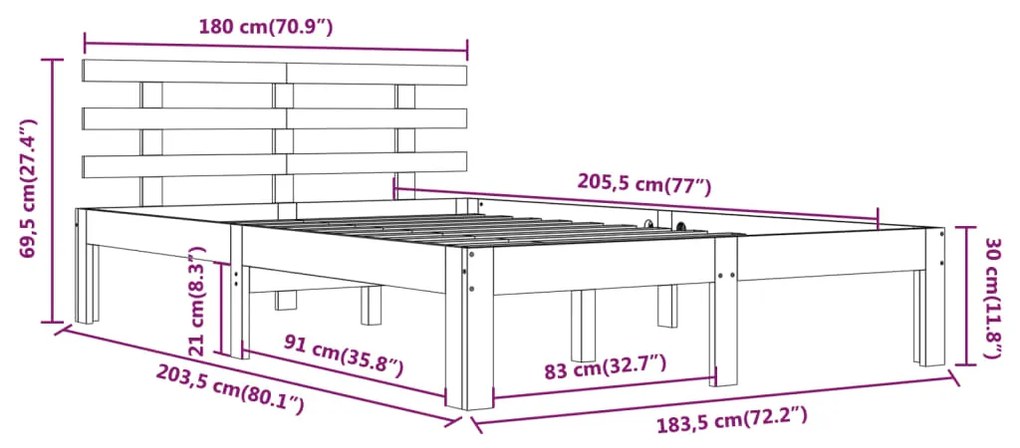 Estrutura de cama super king 180x200 cm madeira maciça