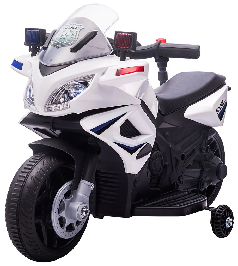 HOMCOM Mota Elétrica Infantil de Polícia Bateria 6V Recarregável para Crianças acima de 18 Meses com Faróis Buzina e Rodas de Equilíbrio Velocidade Máx. 3km/h 69x39x43cm Multicor