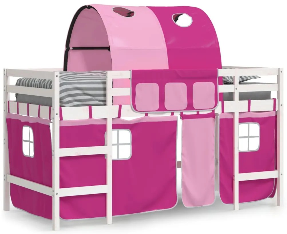 Cama alta p/ criança c/ túnel 80x200 cm pinho maciço rosa