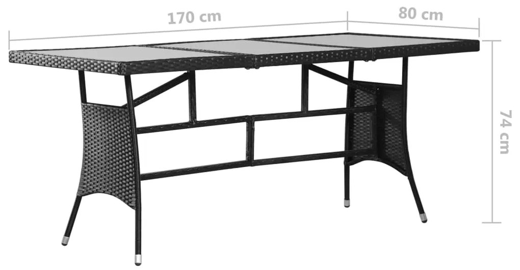Mesa de jardim 170x80x74 cm vime PE preto