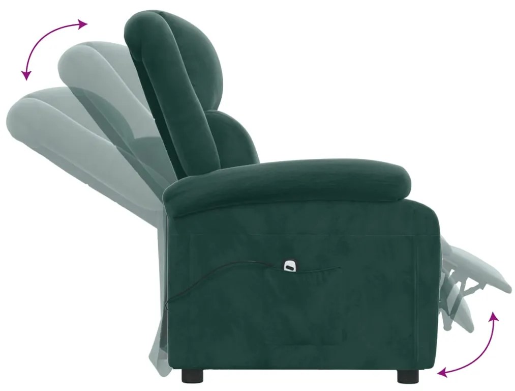 Poltrona reclinável elétrica veludo verde-escuro