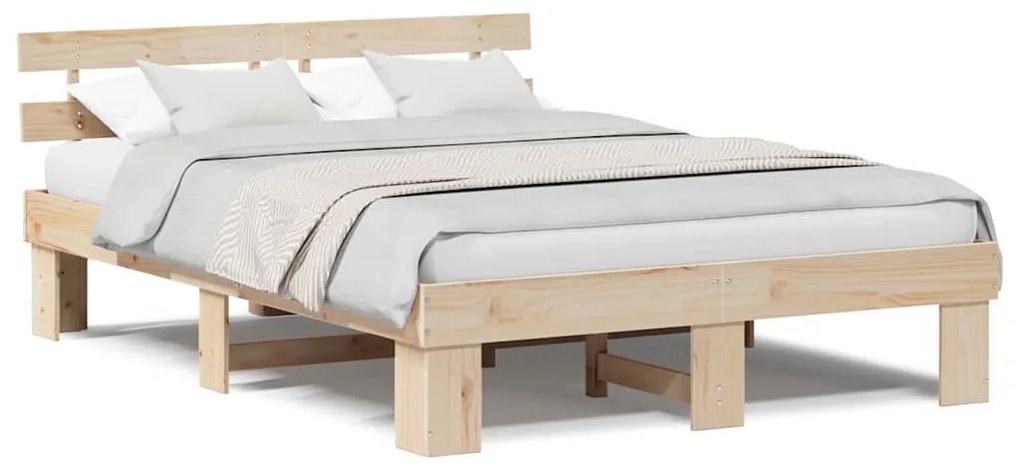 Estrado de Cama com Cabeceira 140x200 cm Madeira Maciça de Pinho