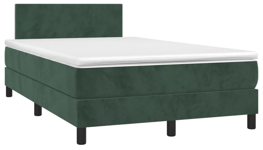 vidaXL Cama box spring com colchão e luzes LED veludo verde-escuro