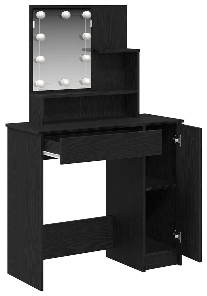 Mesa de Maquiagem LED em Carvalho Preto - 86,5 x 35 x 136 cm