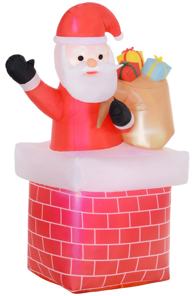 Pai Natal Insuflável com Sacos de Presente Saindo de uma Chaminé Decor