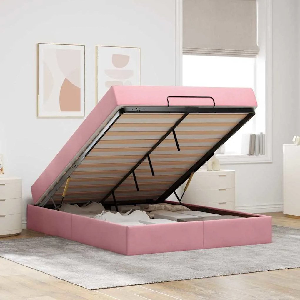 Estrutura da Cama Outros Rosa 140 x 200 cm Veludo