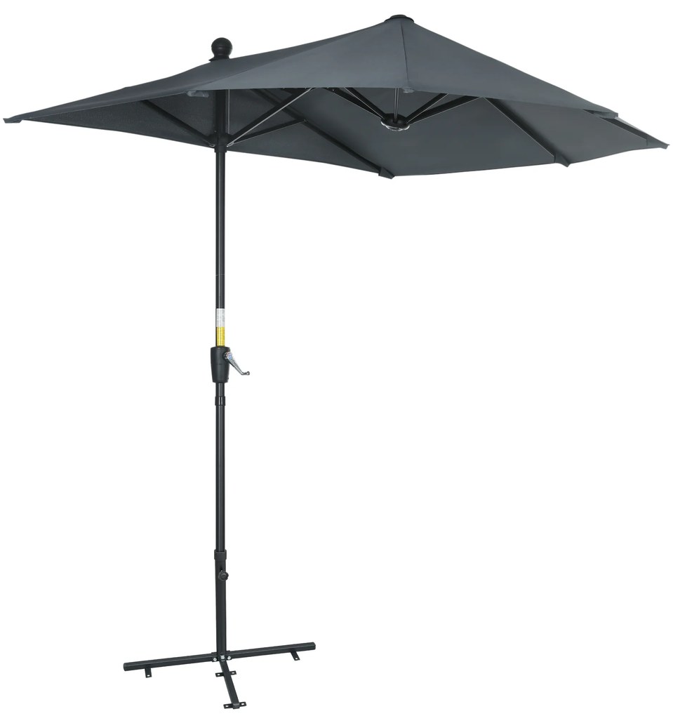 Chapéu de Sol de Parede com Manivela Mastro de Aço Base Cruzada 190x200x240 cm Cinza