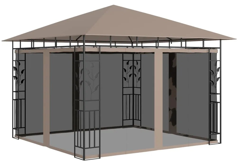 vidaXL Gazebo c/ rede mosquiteira 3x3x2,73m 180 g/m² cinza-acastanhado
