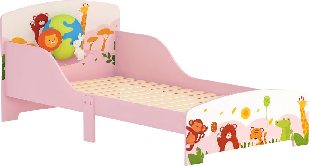 Cama infantil de chão 140 x 70 cm, (COLCHÃO NÃO INCLUID) com base de ripas de madeira, design baixo e seguro, cor-de-rosa