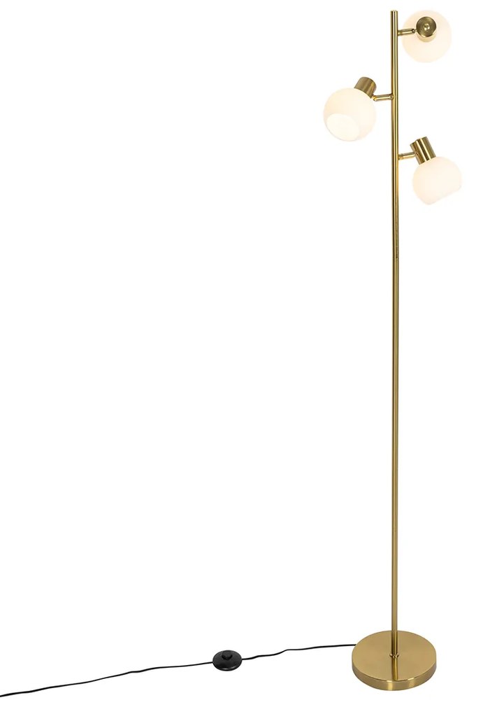 Candeeiro de pé dourado com vidro opalino 3-luzes ajustável - Anouk Art Deco