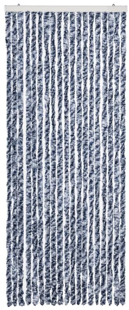 Cortina anti-insetos 56x185 cm chenille azul, branco prateado