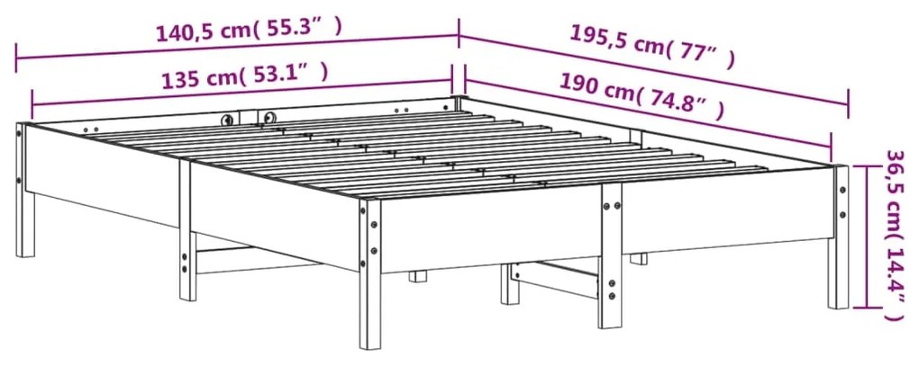 Cama sem colchão 135x190 cm madeira de pinho maciça