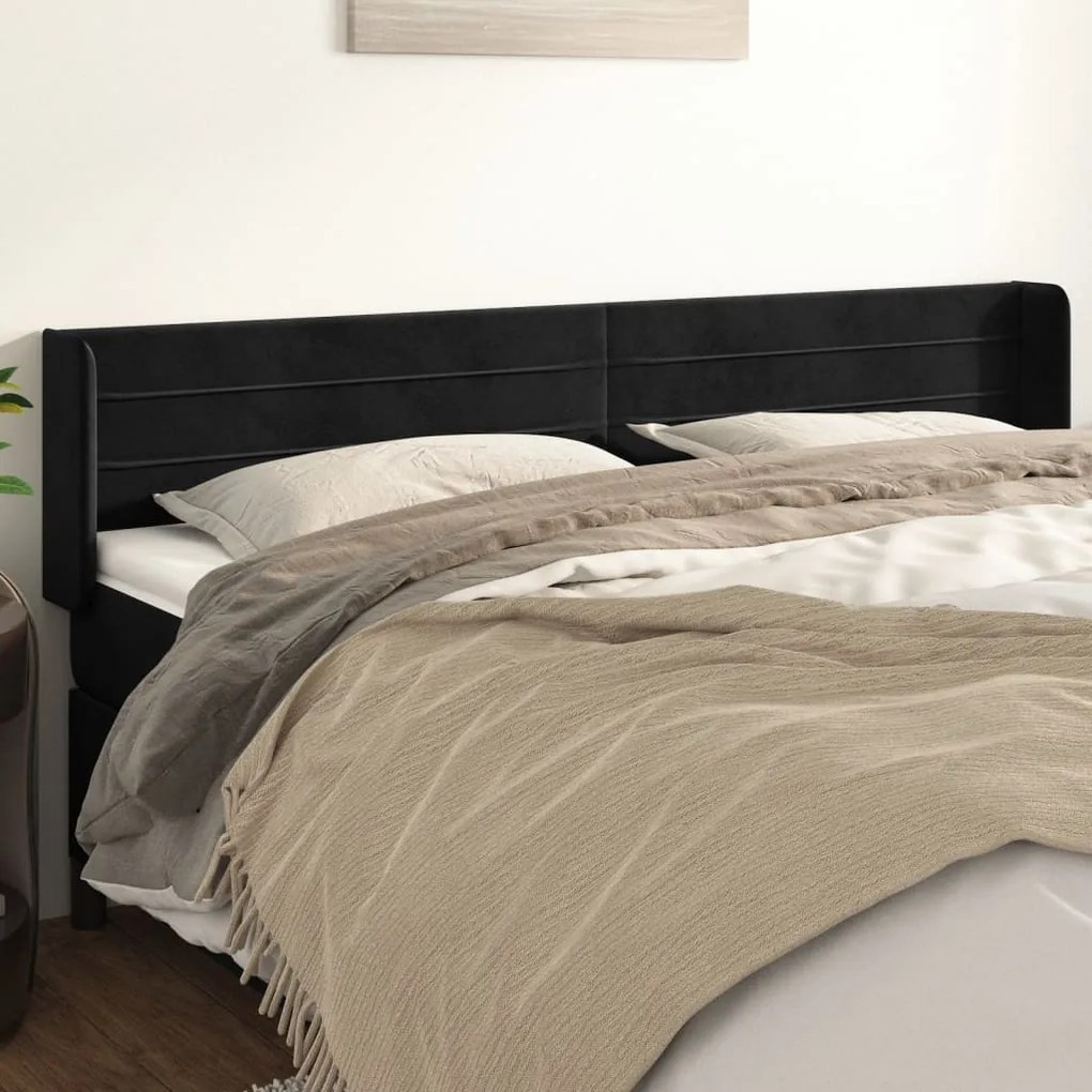 Cabeceira de cama c/ abas veludo 203x16x78/88 cm preto