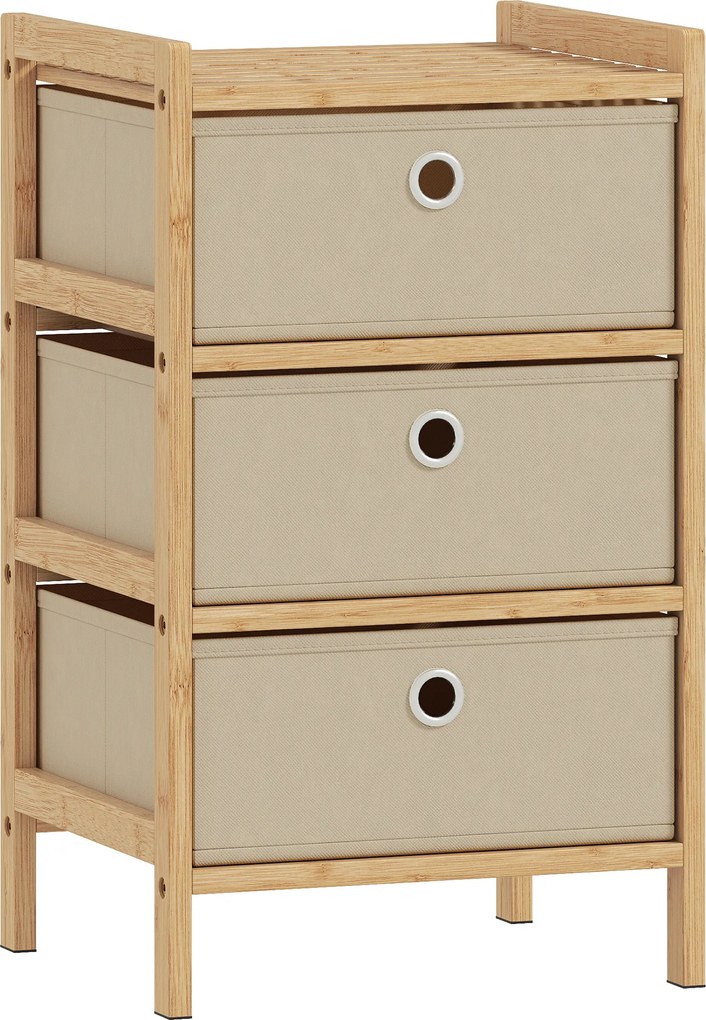 HOMCOM Cómoda de Bambu com 3 Gavetas de Tecido, Compacta para Espaços Pequenos, Creme e Madeira | Aosom Portugal