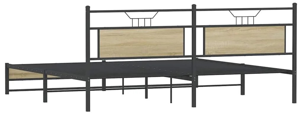 Estrutura de cama sem colchão 200x200cm metal carvalho sonoma