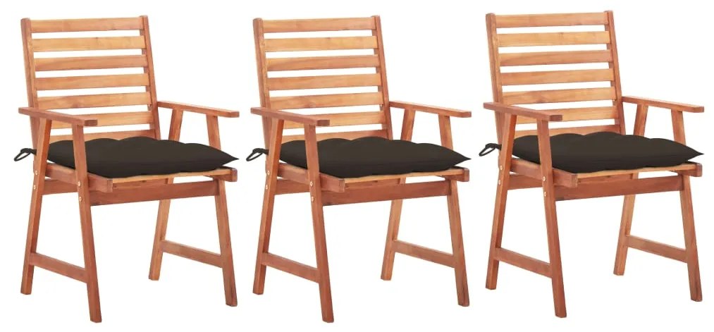 vidaXL Cadeiras de jantar p/ jardim 3 pcs c/ almofadões acácia maciça