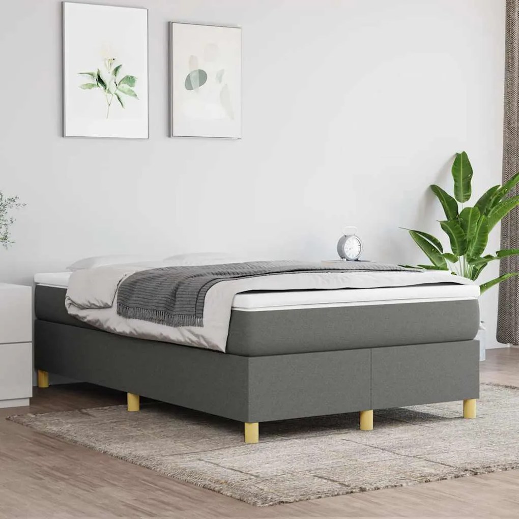 Cama boxspring com colchão 120x190 cm tecido cinzento-escuro