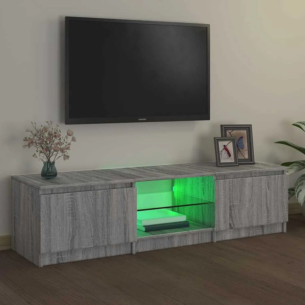 Móvel de TV com luzes LED 140x40x35,5 cm cinzento sonoma
