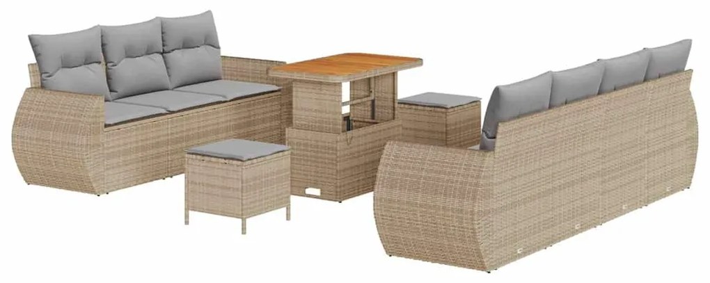 Conjunto de Sofá de Jardim vidaXL 10 Peças com Almofadas Bege Rattan A