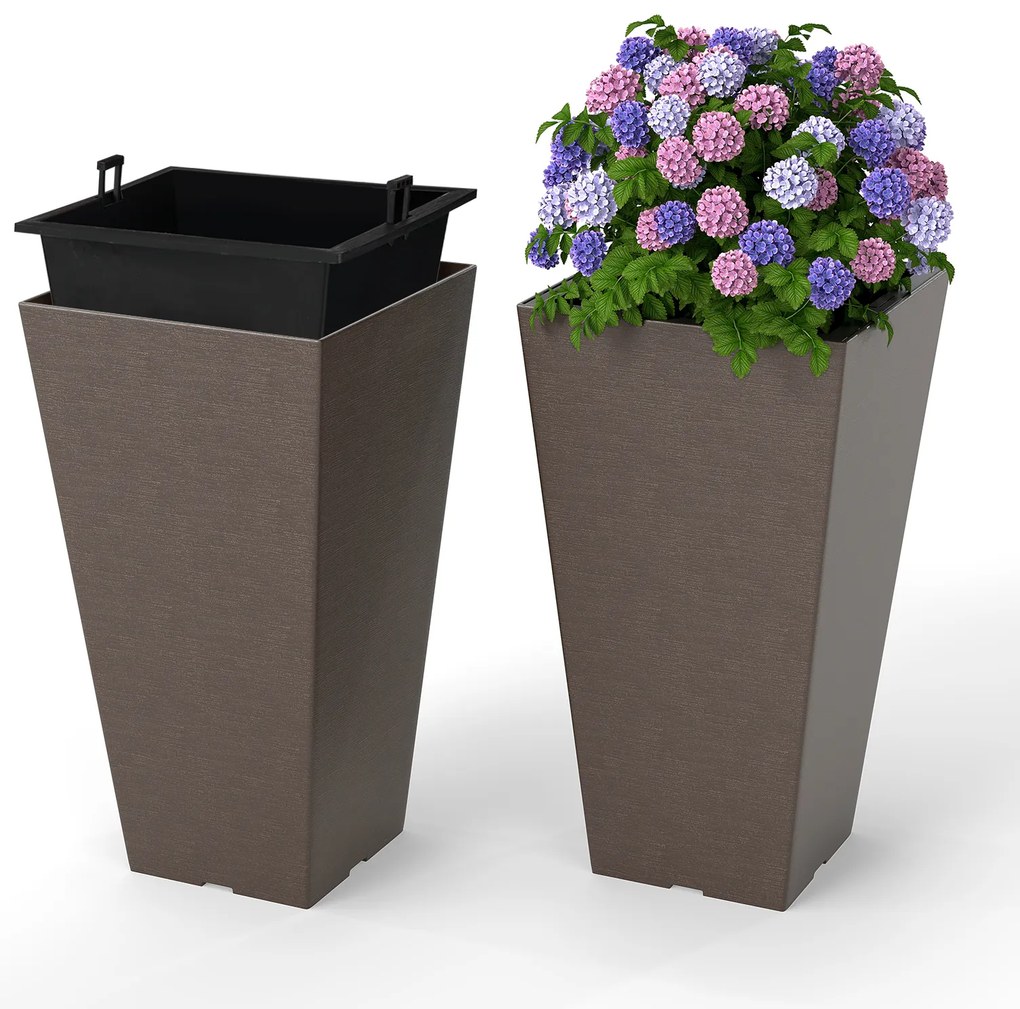 Conjunto de 2 vasos de plástico para flores vintage de 46 cm de altura - Bronze