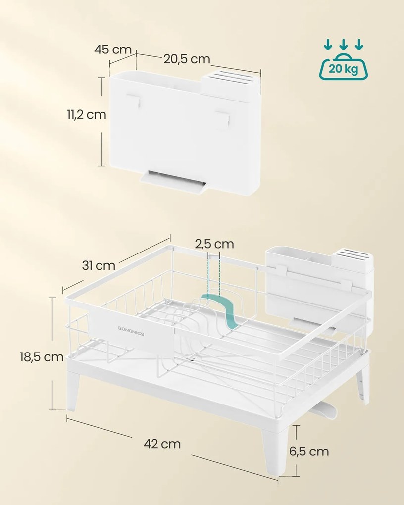 Escorredor louça giratório com tabuleiro e suporte para talheres 31 x 42 x 18,5 cm Branco
