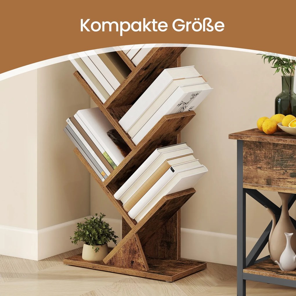 Estante de pé em forma de árvore, estante para livros, 20 x 38 x 115 castanho