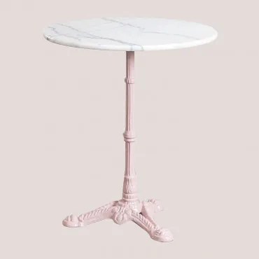 Mesa De Bar Redonda Ø60cm Em Pedra Natural Azteca Mármore Branco Guangxi - Rosa Algodão Doce - Sklum